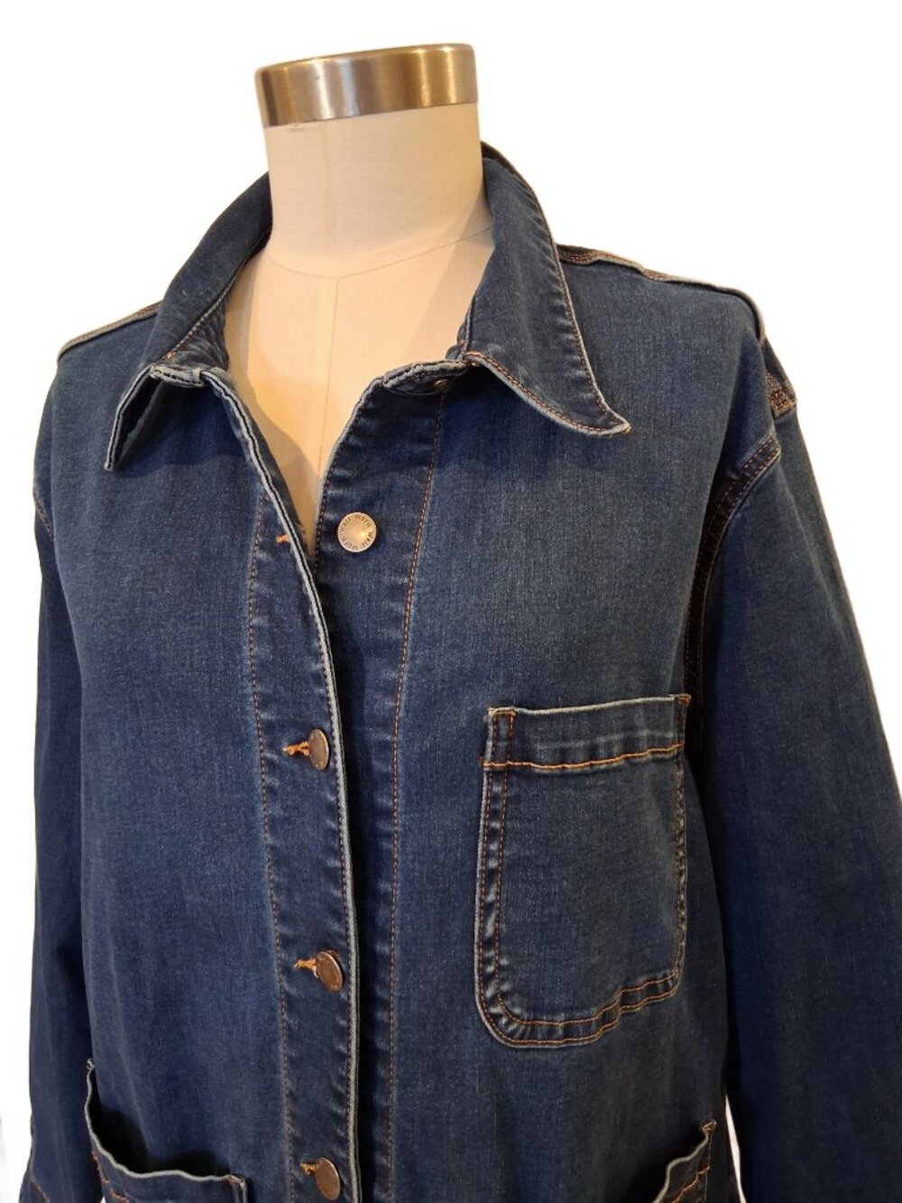 "Well Worn" Brand Women's Denim Chore Utility Barn Jacket Dark Wash XL - Picture 3 of 7